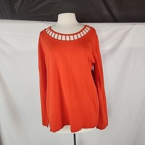 41 Hawthorn Sweater Top Women XL Orange Ladder Cutout Back Soft Knit Cozy Casual